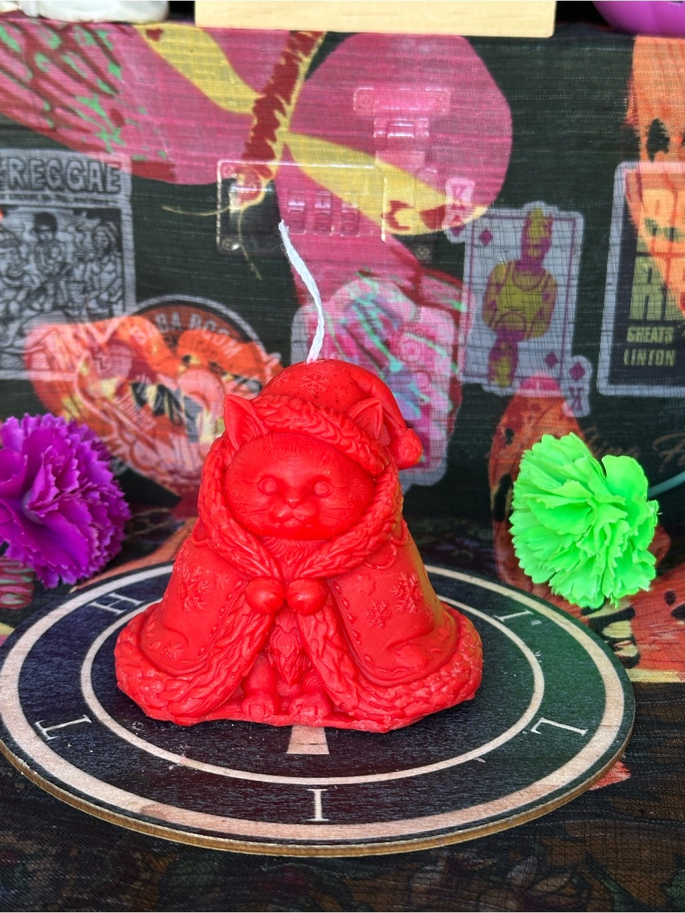 Handmade Red Winter Cat Candle – Cozy Hooded Kitty Christmas Candle